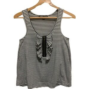 Living Doll Striped Tank Top Womens Large Gray White Ruffle Zip Front A1048J0100